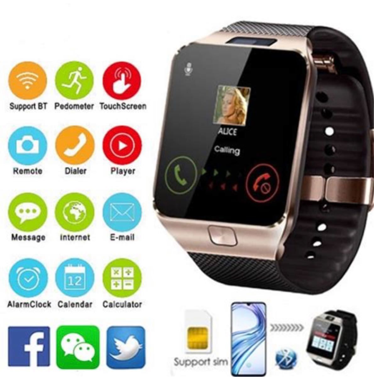 スマートウォッチ Bluetooth iPhone Android SIM カメラ付き 腕時計 多機能