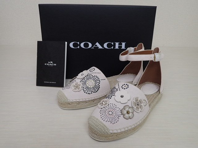 COACH/コーチ☆ANKLE STRAP ASTOR CHALK サンダル スエード ジュート ライトピンク ベージュ エスパドリーユ 6 C 未使用 箱あり/F0B_画像1