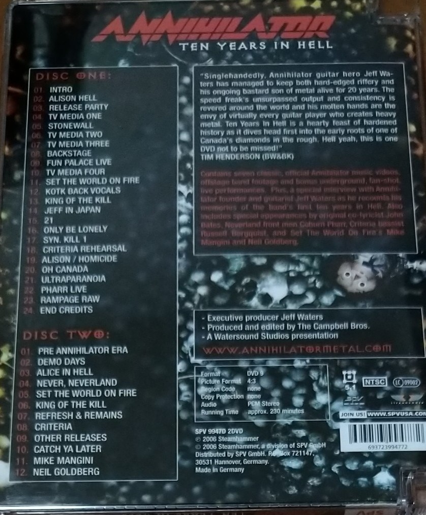 廃盤　Annihilator/Ten Year in Hell 2DVD