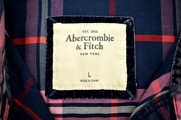 Y-3569★送料無料★Abercrombie&Fitch アバクロンビー&フィッチ★正規品 胸ロゴ刺繍 ネイビー紺色 チェック 長袖 シャツ Ｌ_画像3