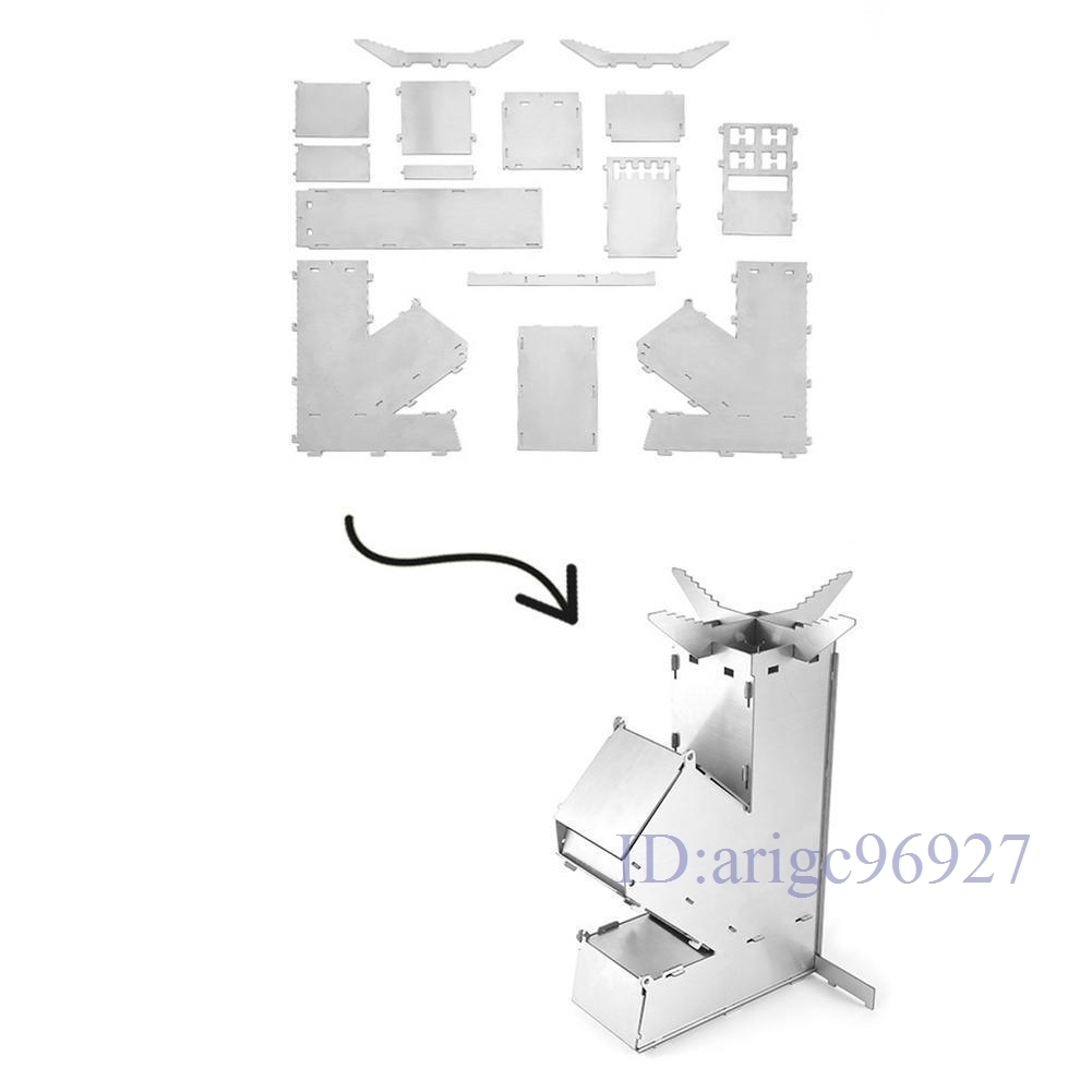 E359★キャンプステンレス鋼ロケットストーブ薪ストーブ軽量折りたたみ薪ストーブ折りたたみ薪ピクニック調理オーブン_画像6