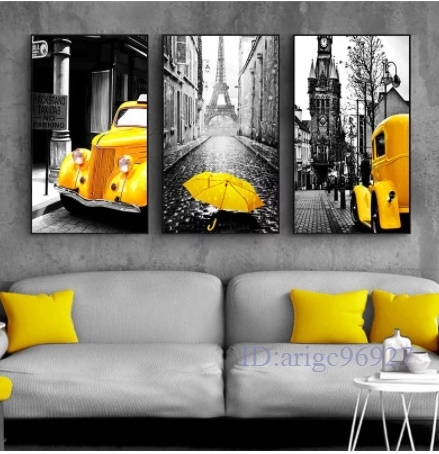 O814★新品北欧 キャンバス 絵画 レトロ ヨーロッパ 風景 写真家 装飾 壁 アート 黄色 車 ポスタープリント 寝室用_画像1