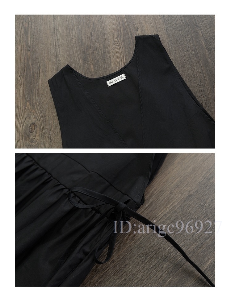 I001* spring autumn thing fine quality V neck with pocket dressing up put on .. Schic . no sleeve long One-piece black F