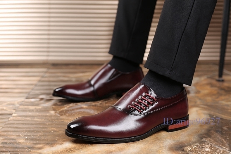 F568★ビジネスシューズ カジュアルシューズ 革靴 紳士靴 フォーマル 大きいサイズあり ワインレッド 26.5cm_画像3