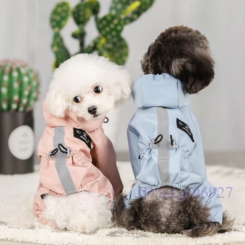 Y73★防水 ペット用品 犬用レインコート 小型犬 犬の服 ポンチョ 雨具 通気 軽量 夜間反射 散歩用 帽子付き 可愛いS-XXL ☆2色選択可_画像1