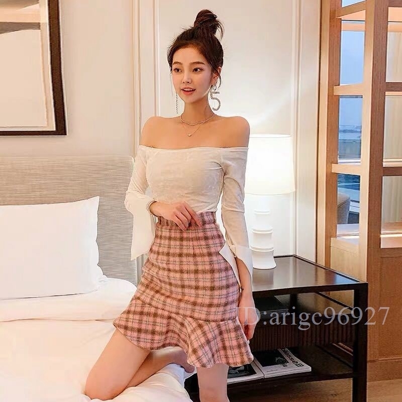 J125* lady's One-piece tops skirt race tops tight skirt 2 point set check pattern kyaba One-piece mini height 