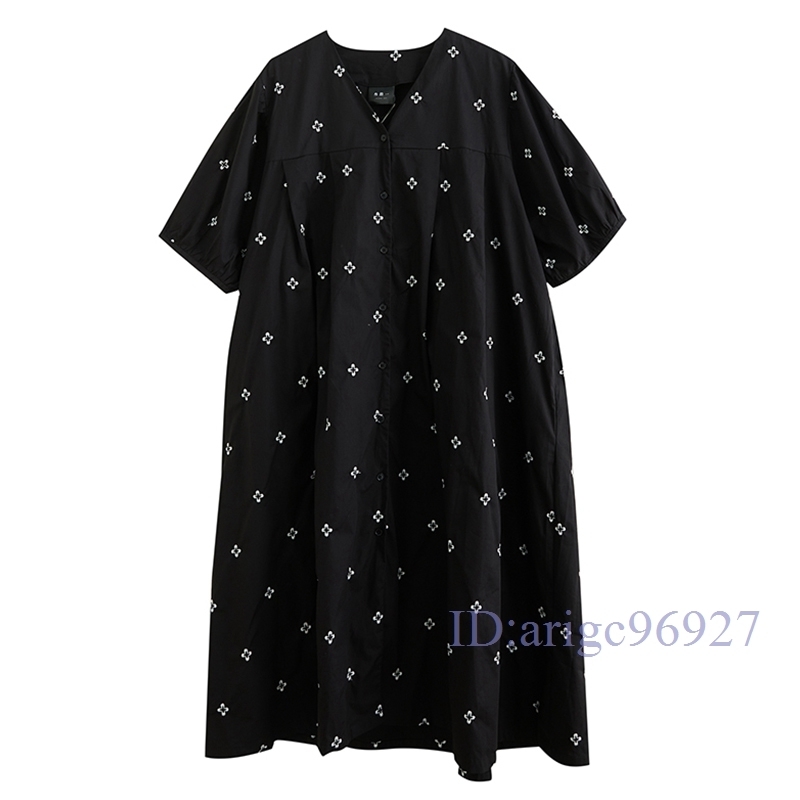 N829★新品夏***レディース*カジュアル**20304050代*体型カバー*Ｖネック刺繍*ゆったり大きいサイズ半袖ロングワンピース　_画像10