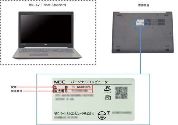即日発送 1~2日到着 NEC LaVie LS150/SSW-J PC-LS150SSW-J LS150/SSW-KS PC-LS150SSW-KS LS150/SSW-N PC-LS150SSW-N 液晶パネル_型番・製造番号の確認方法