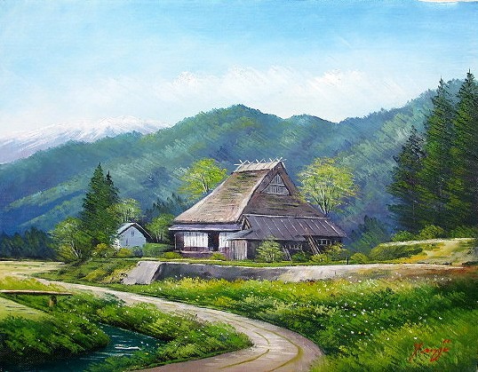 油彩画 洋画 (油絵額縁付きで納品対応可) P8号 「京都周山街道」 辻 京子-