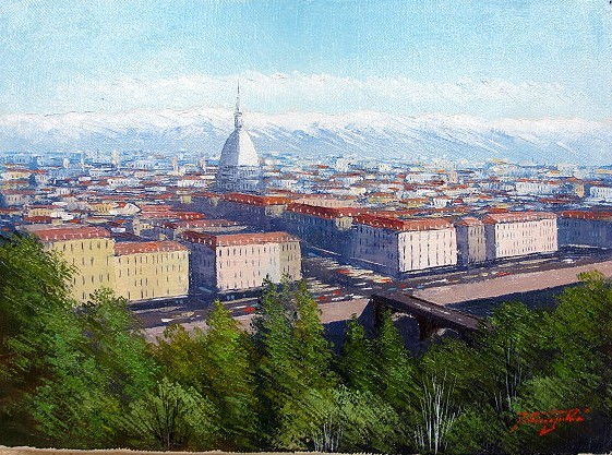 油彩画 洋画 (油絵額縁付きで納品対応可) WF6 「古都 トリノの街