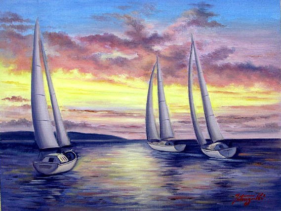 油彩画 洋画 (油絵額縁付きで納品対応可) M12号 「鎌倉由比ヶ浜沖