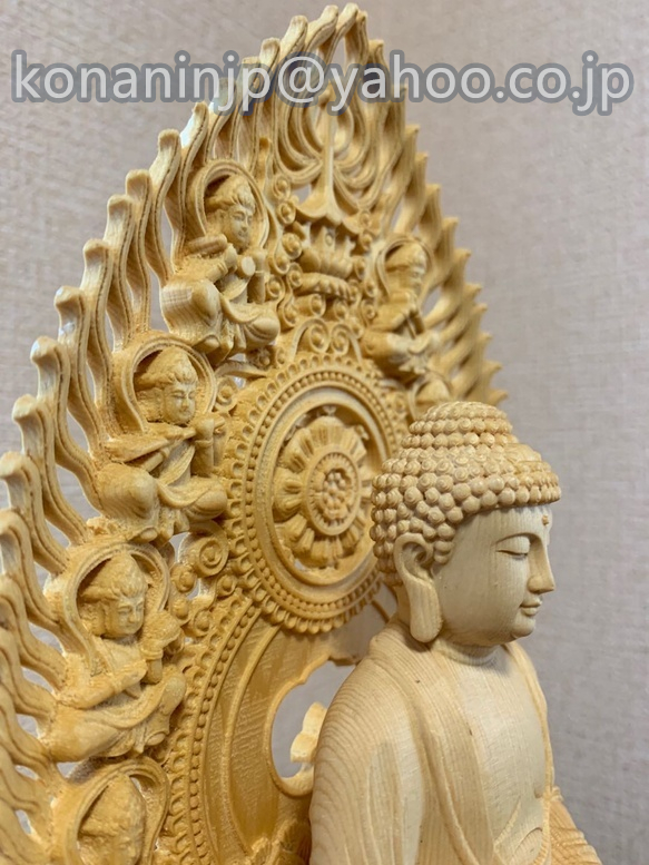 極上品 手彫り 仏像　檜木 仏教美術　釈迦如来座像　_画像5
