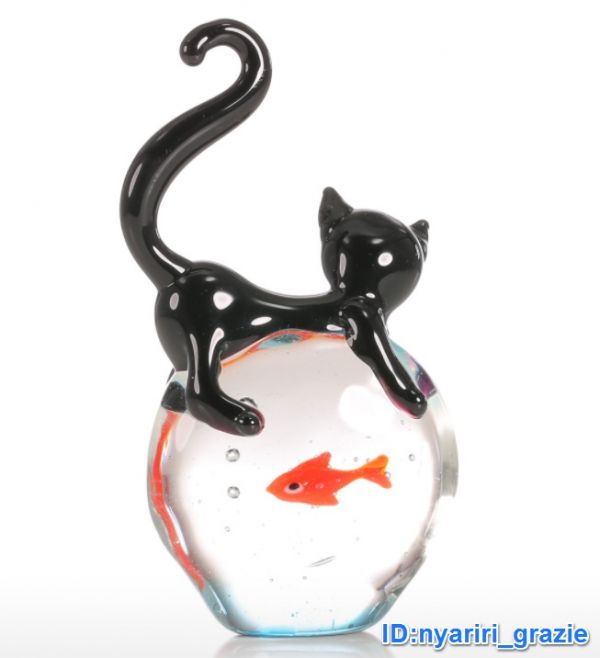 Tooarts cat goldfish gift glass ornament ornament cat deco hand made free shipping 4