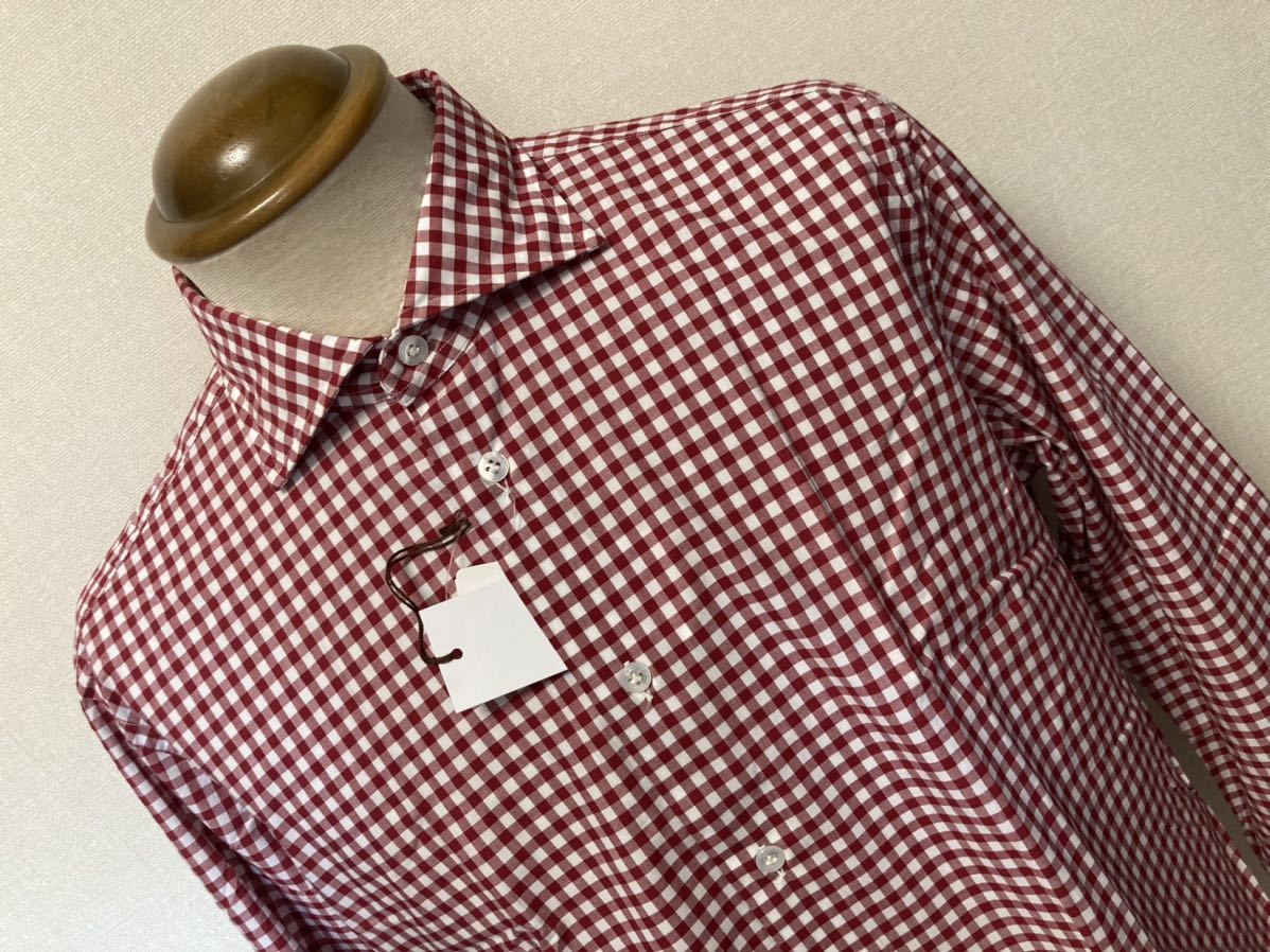 新品　ボリエッロ（伊）　ギンガムチェックシャツ４２　　赤白　ナポリのカミッチェリア　イタリア製　定価２．６万円_画像1