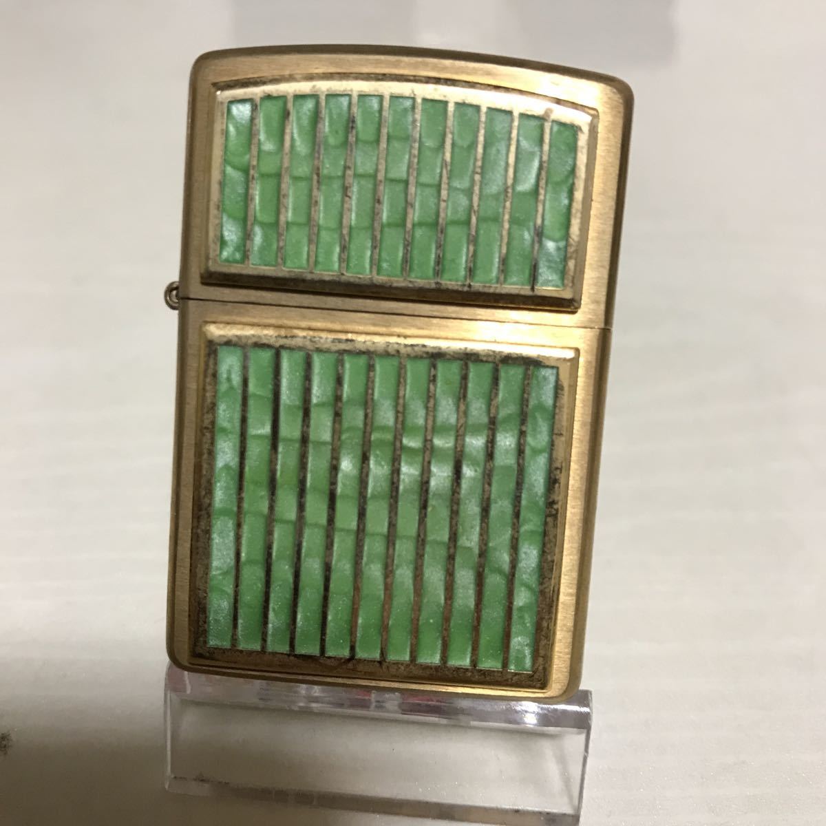 ZIPPO solid brass 1995年製 プレート貼り ゴールド グリーン 未使用