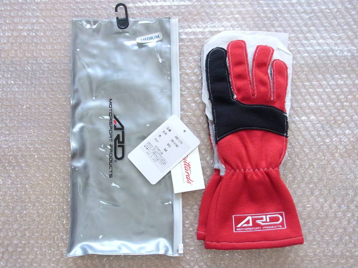 ARD-270 レーシンググローブ FIA2000公認 外縫い SIZE M カラー：RED 