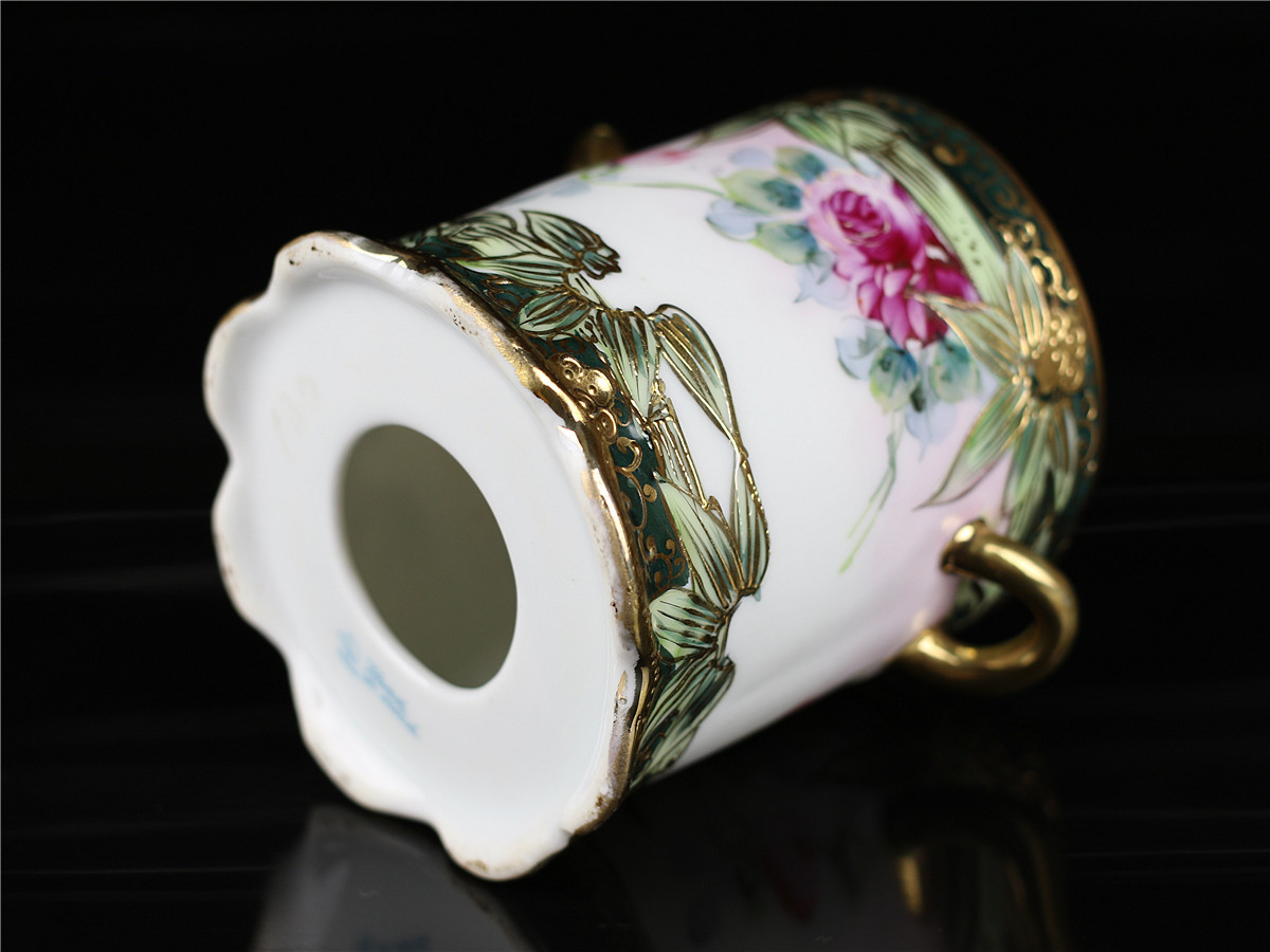 C7537 明治24年 【オールドノリタケ】 HAND PAINTED 金彩薔薇竹文 蘭鉢