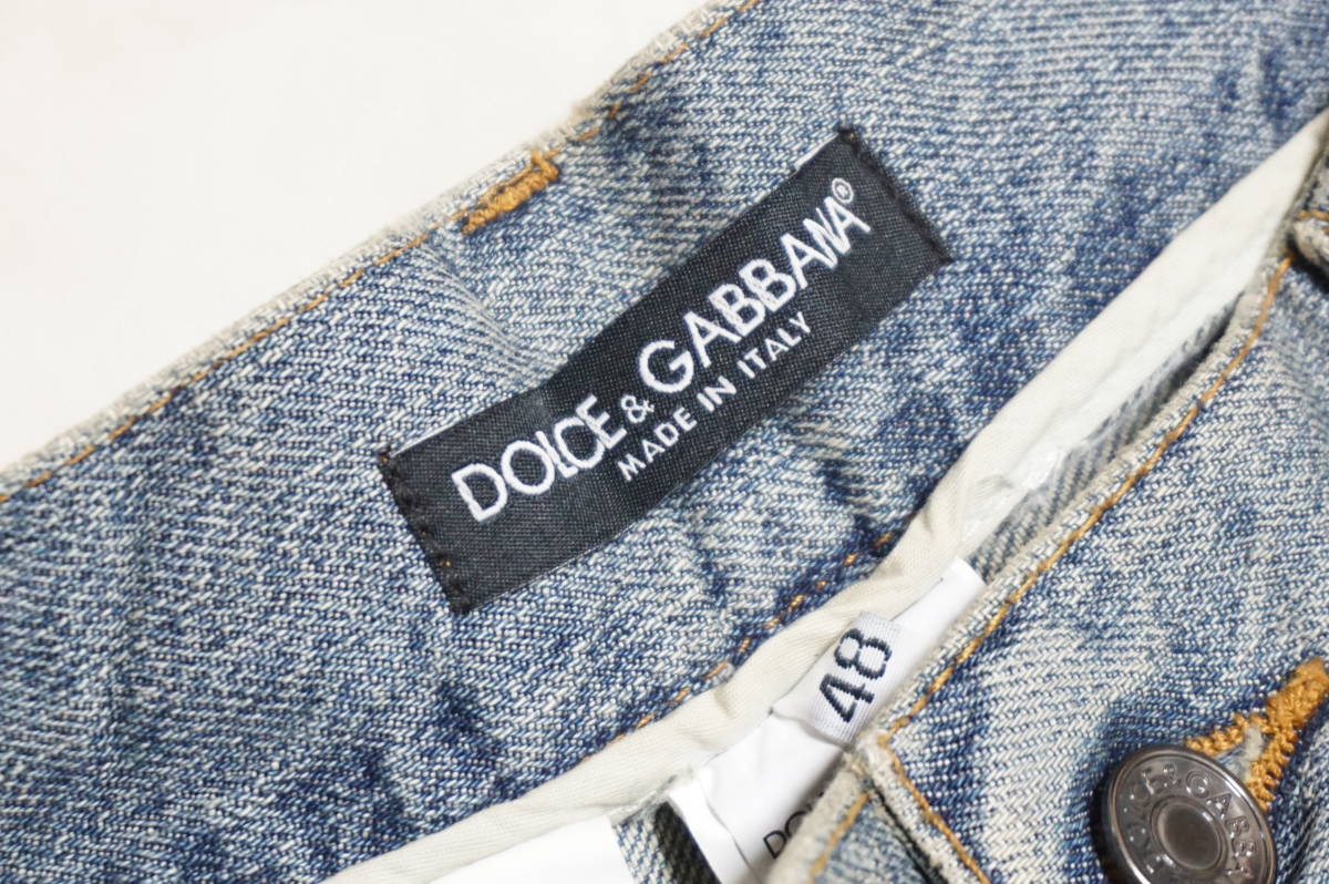 10454/ ドルチェ&ガッバーナ DOLCE&GABBANA DGメタルプレート ダメージ補修加工 デニムショートパンツ オリジナル股下カット_画像3