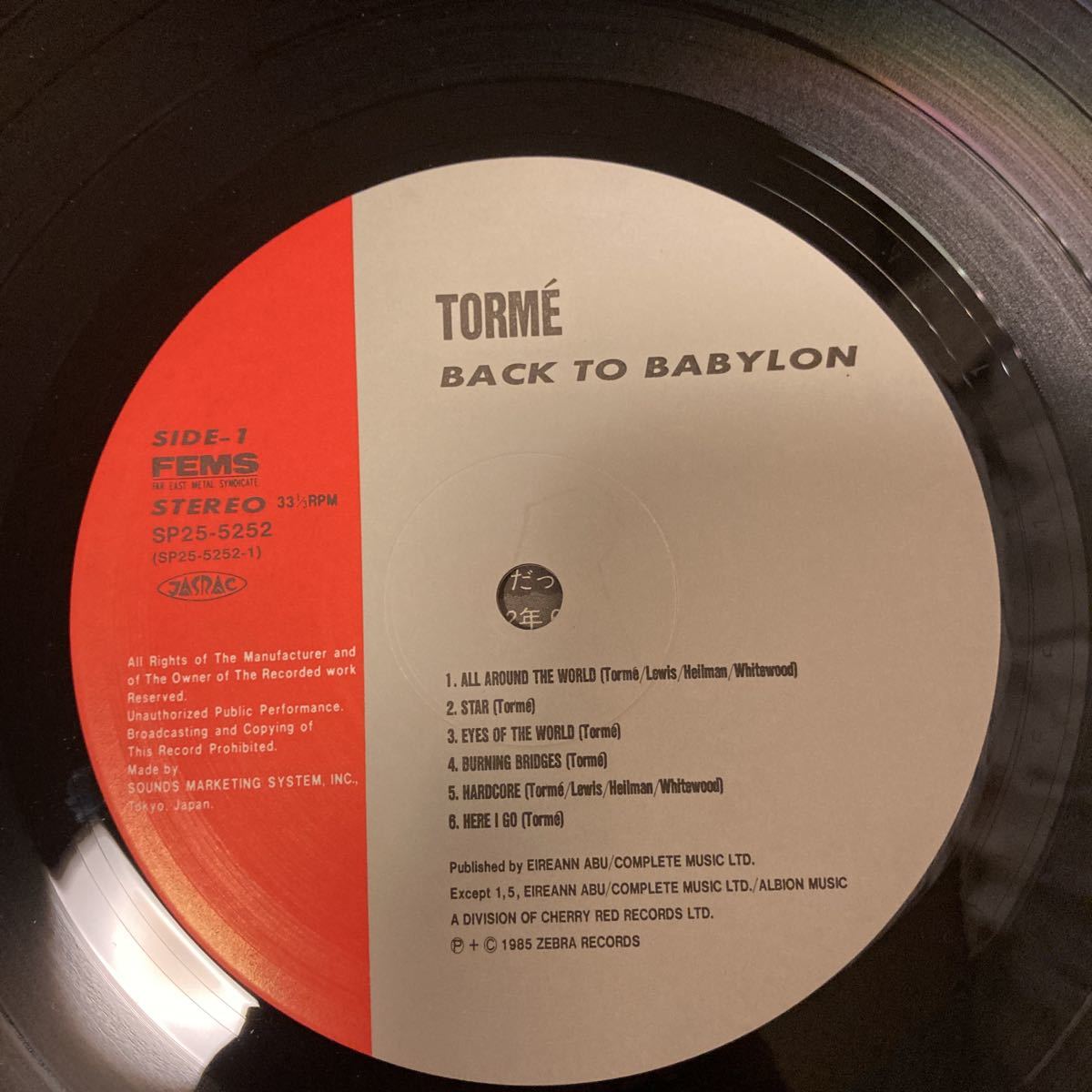 日本盤 TORME Back To Babylon Bernie Torme　 YA トーメ SP25-5252_画像4