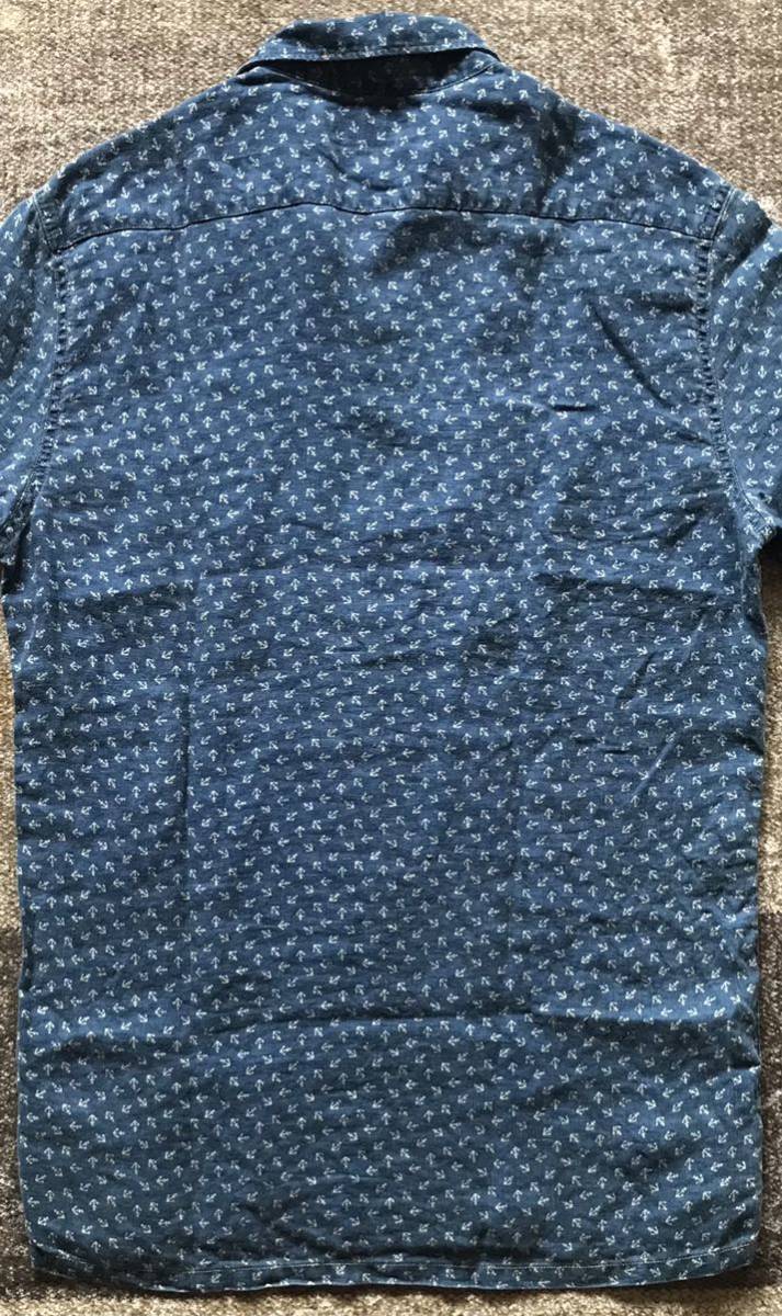 夏の主役服 最高のアンカー柄 RRL 碇 インディゴ染め 開襟 リネンシャツ-