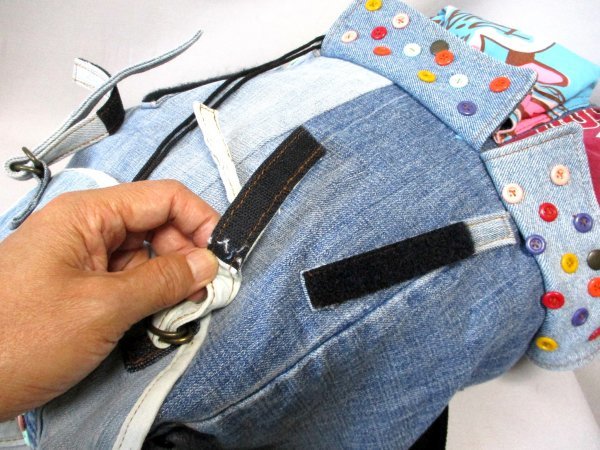 [O523] hand made rucksack * Denim button . attaching H41cm