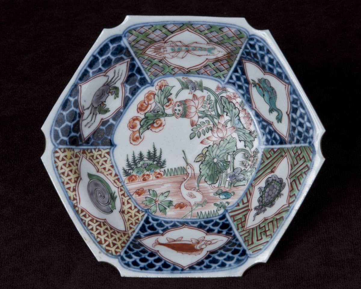 古伊万里　南京赤絵写六角皿　江戸中期(1690〜1739年) ５客_画像3
