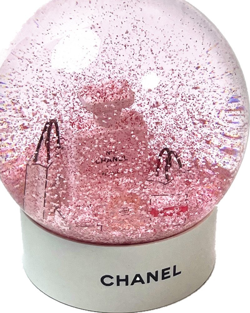 新品◆CHANEL シャネル限定 スノードームビッグサイズBIGノベルティガラスｘプラスチック置物贈り物ホワイトｘピンク_画像5