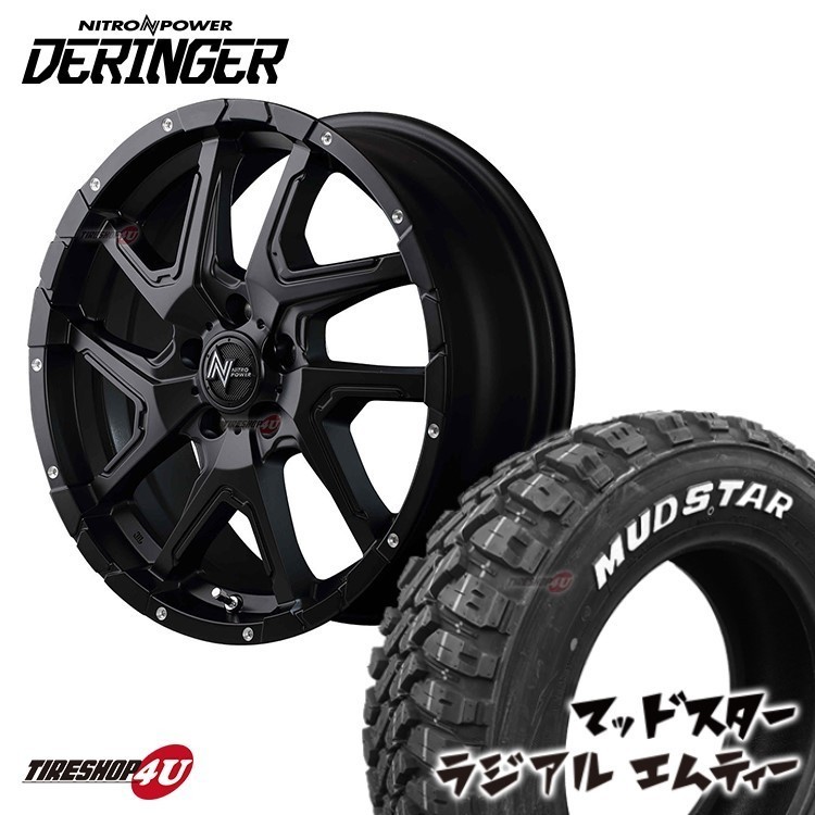 ナイトロパワー 4本セット NITRO POWER DERINGER 16X7.0J 5/114.3 +40 ブラック MUDSTAR radial M/T MT 225/70R16 ホワイトレター デリカD5_画像1