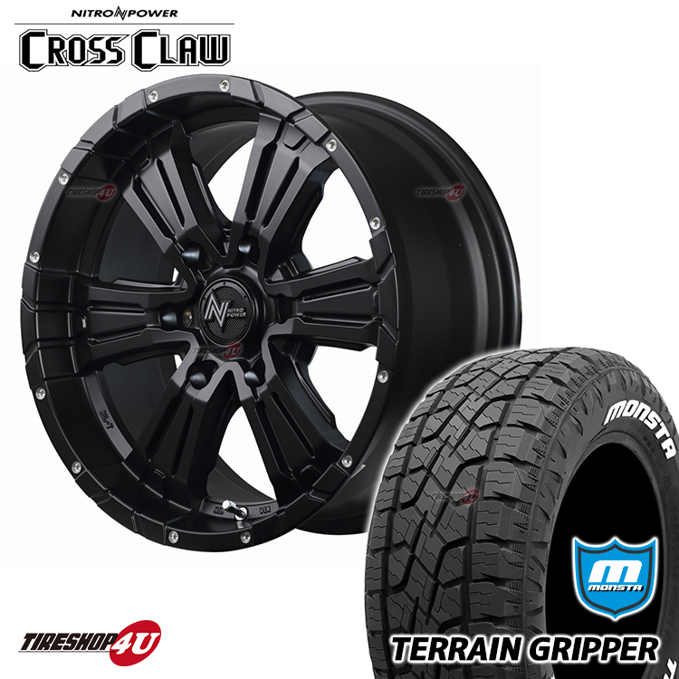 4本セット NITRO POWER CROSS CLAW 17X8.0J 6/139.7 +20 ブラック MONSTA TERRAIN GRIPPER 265/70R17 プラド FJクルーザー ホワイトレター_画像1