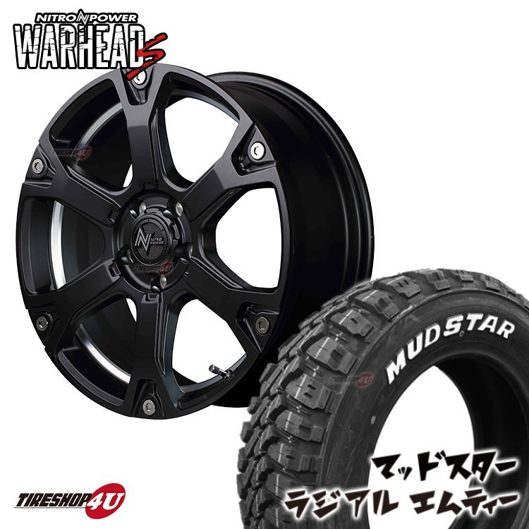 4本セット NITRO POWER WARHEAD S 17x7.0J 5/114.3 45 ブラック MUDSTAR RADIAL M/T 225/65R17 RAV4 ハリアー CX-8 CX-5 ホワイトレター MT_画像1