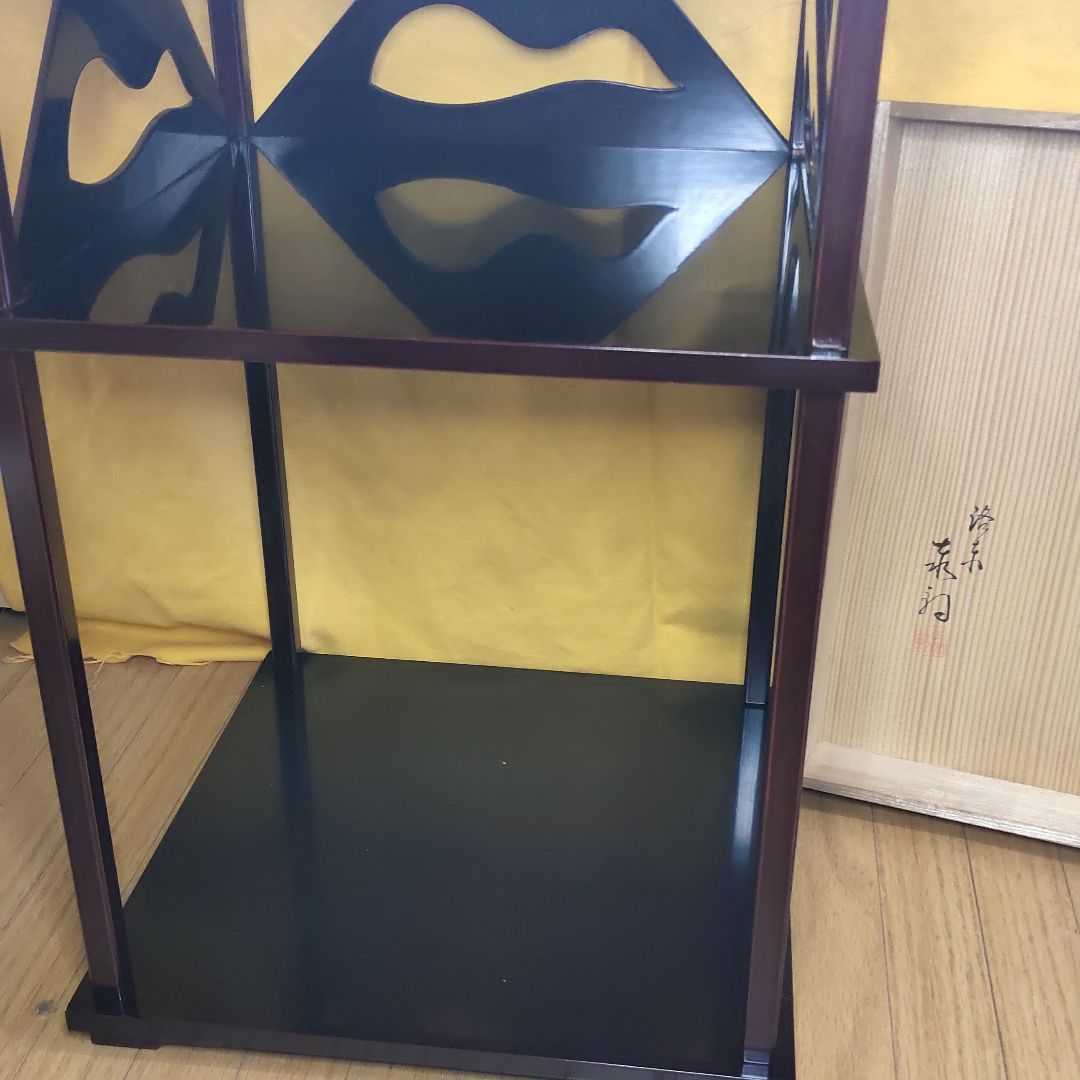 茶道具 四方棚 二重棚 茶棚 木製漆器 洛東 泰軒作 共箱 旧家蔵出し 美
