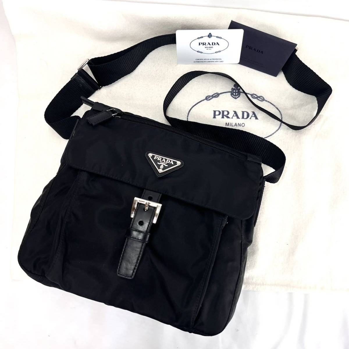 1円 □美品□ PRADA プラダ 三角プレート シルバー金具 ナイロン