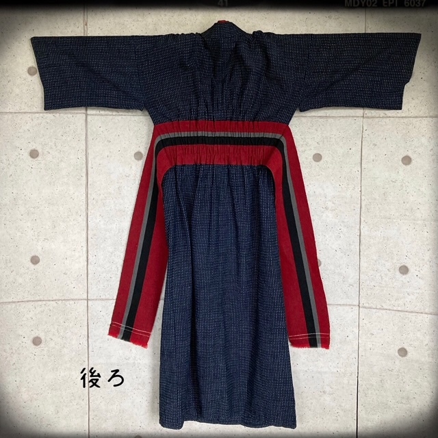 NONA ☆【藍色と赤の息使い】 古布 着物 和布 リメイク ハンドメイド