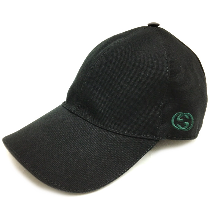 美品GUCCI ベースボールキャップ キャンバス ブラック 表記L 08.338