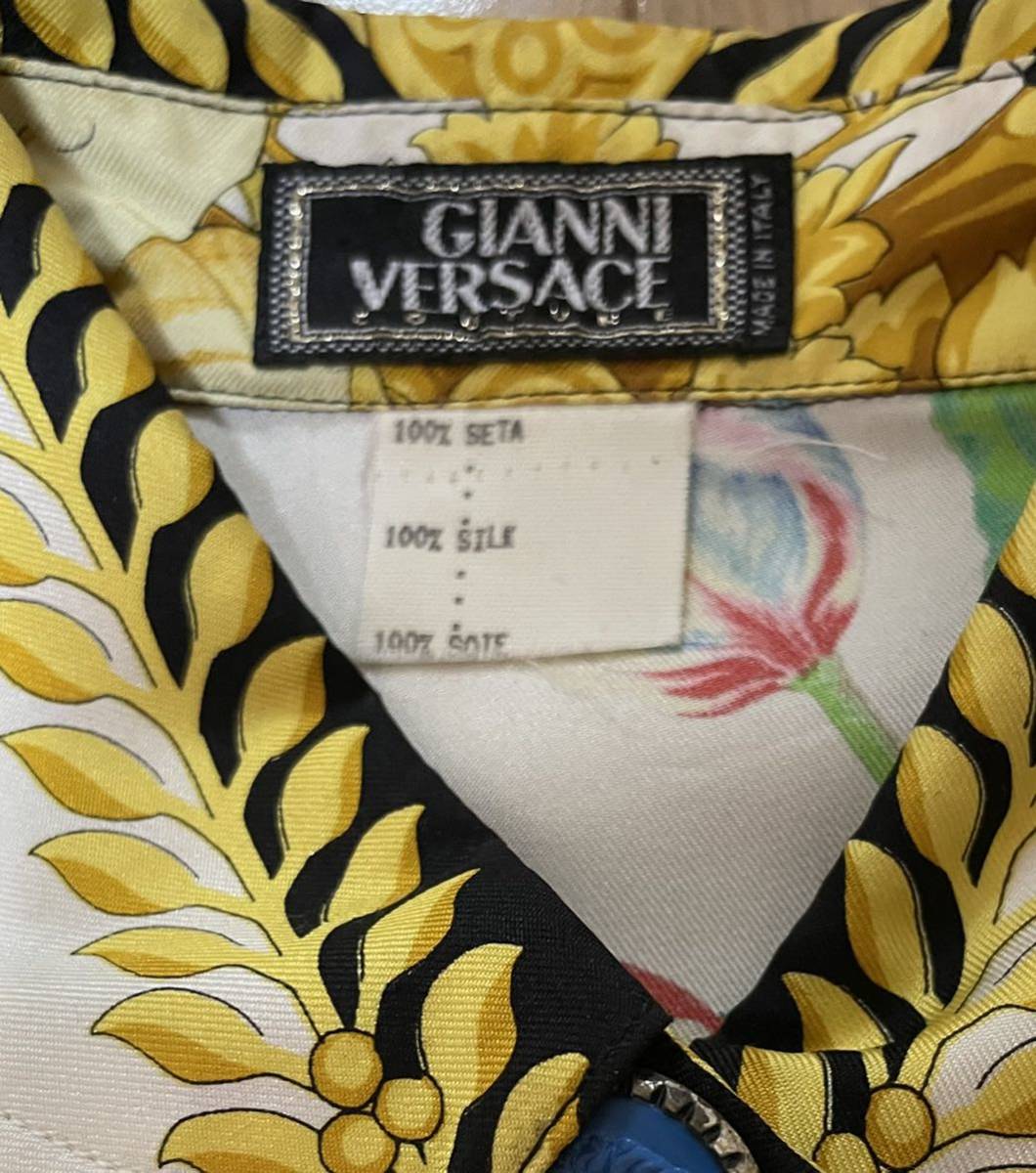 1円〜 レア ジャンニヴェルサーチ GIANNI VERSACE シルク シャツ ヴィンテージ スカーフ柄総柄 ヴェルサーチェ_画像7