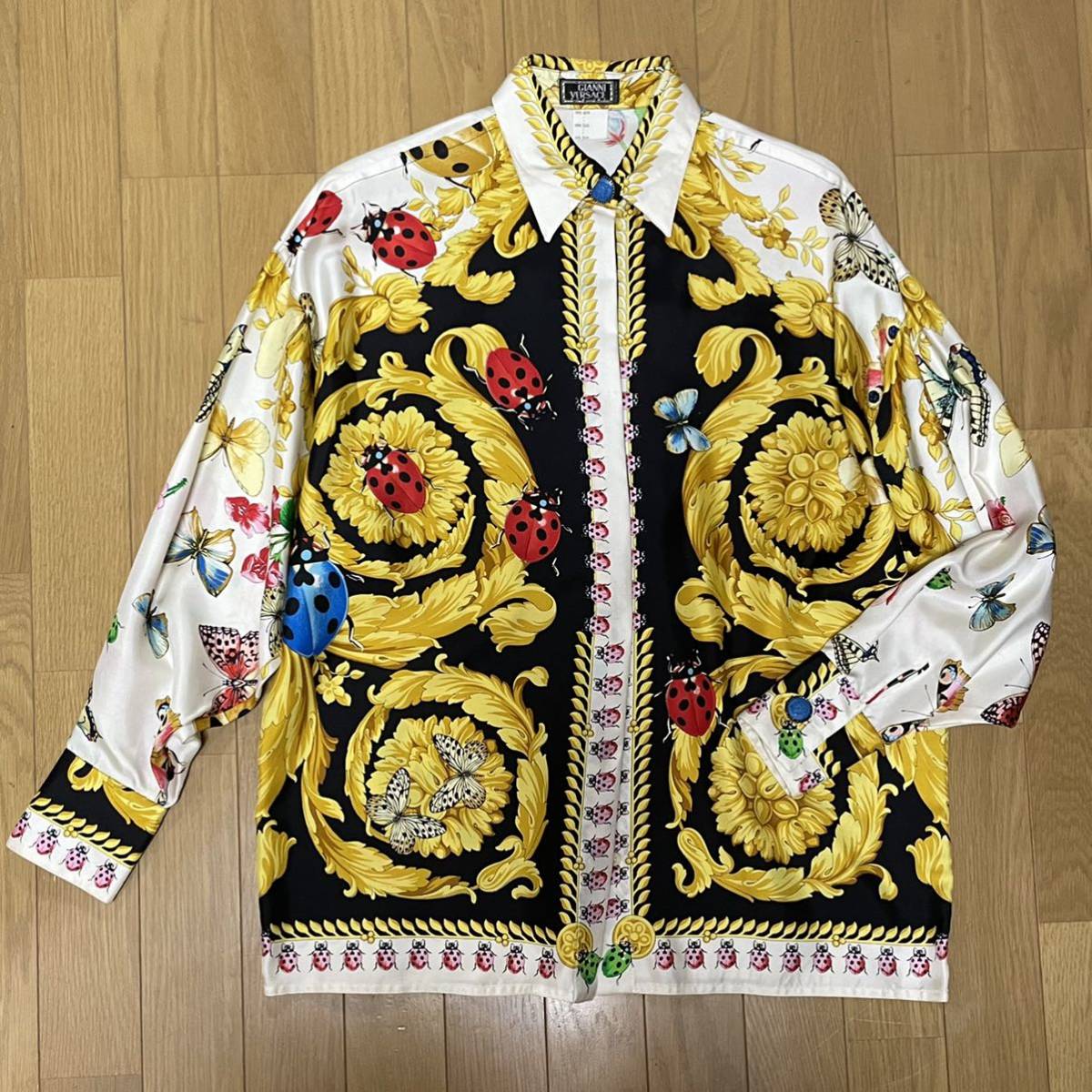 1円〜 レア ジャンニヴェルサーチ GIANNI VERSACE シルク シャツ ヴィンテージ スカーフ柄総柄 ヴェルサーチェ_画像1