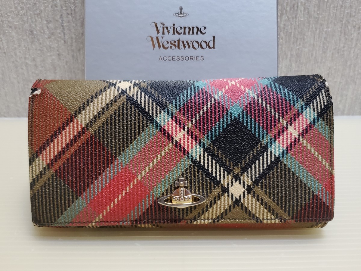ヴィヴィアン・ウエストウッド Vivienne Westwood 長財布 ファスナー 二つ折り 1032VX チェック柄 中古