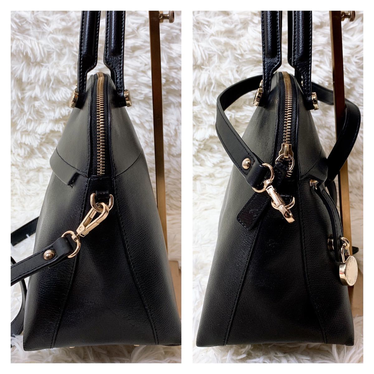 FURLA フルラ 2way ショルダーバッグ ハンドバッグ レザー ブラック 黒 パイパー チャーム付 レザー レディース 4
