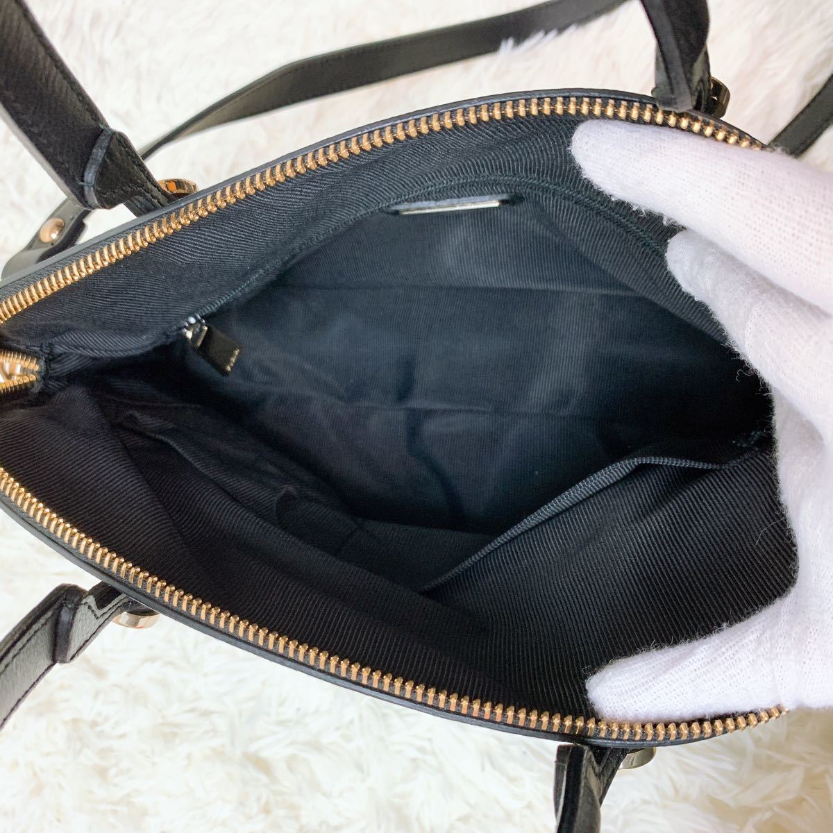 FURLA フルラ 2way ショルダーバッグ ハンドバッグ レザー ブラック 黒 パイパー チャーム付 レザー レディース 5