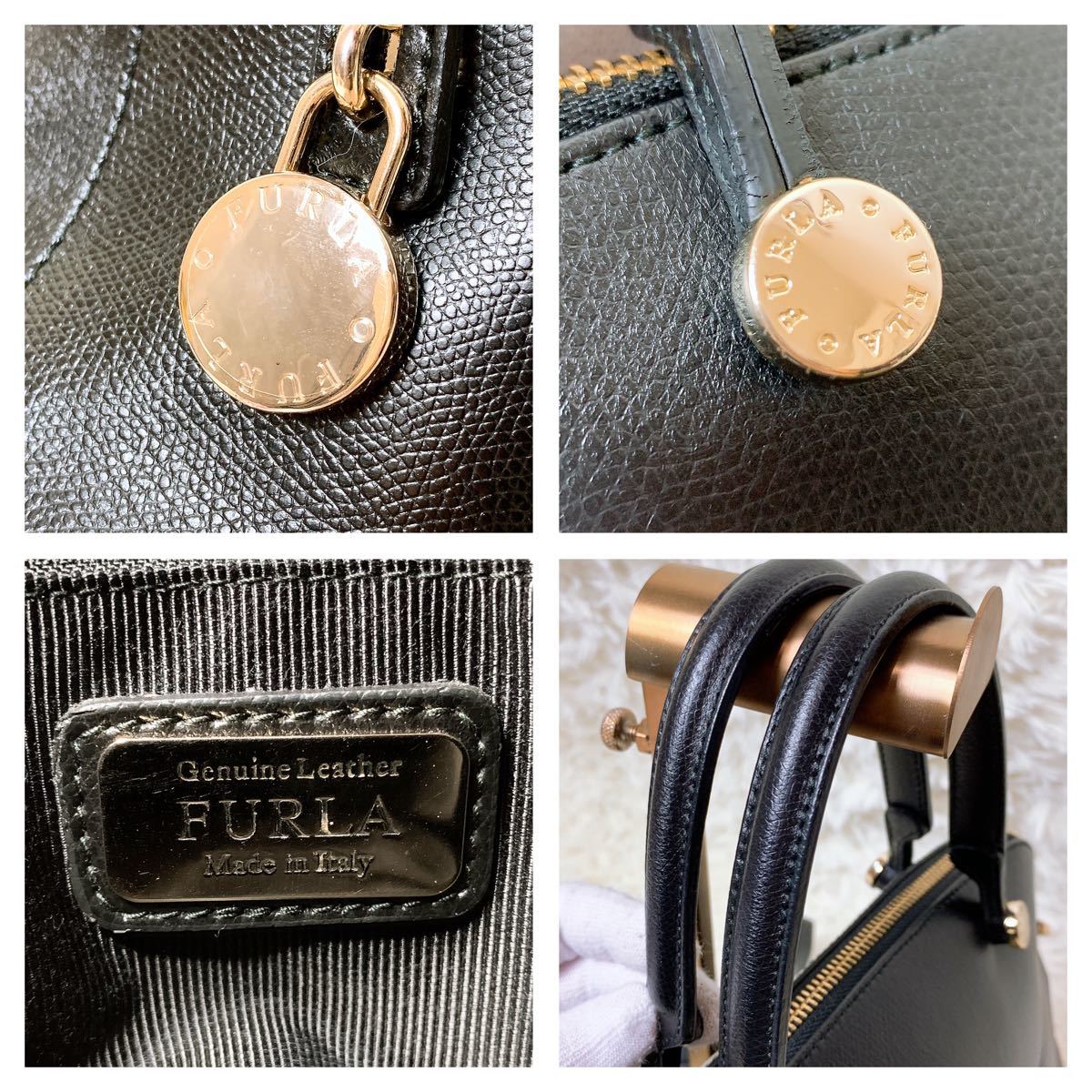 FURLA フルラ 2way ショルダーバッグ ハンドバッグ レザー ブラック 黒 パイパー チャーム付 レザー レディース