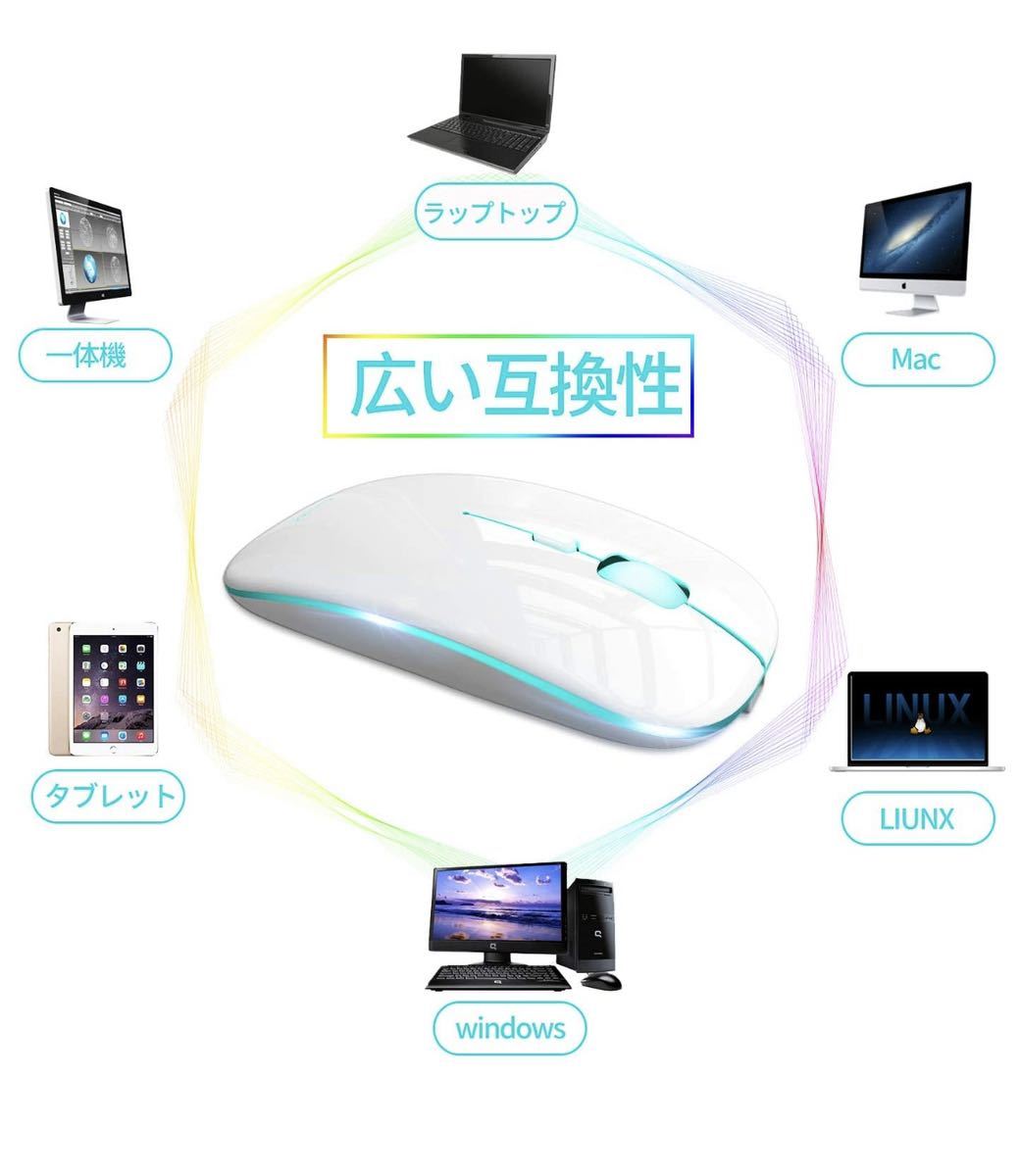 ワイヤレスマウス 無線マウス 静音 軽量 超薄型 USB 充電式 7色ライト_画像6