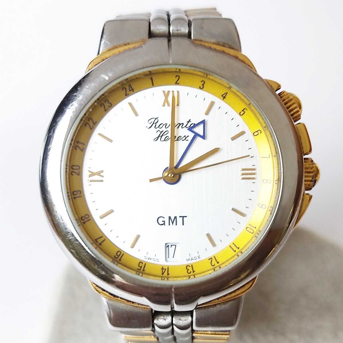 1494円 最大65%OFFクーポン 動作品 ROVENTA HENEX ロベンタへネックス GMT デイト カレンダー SWISS MADE スイス製 メンズ腕時計 稼働品 c381
