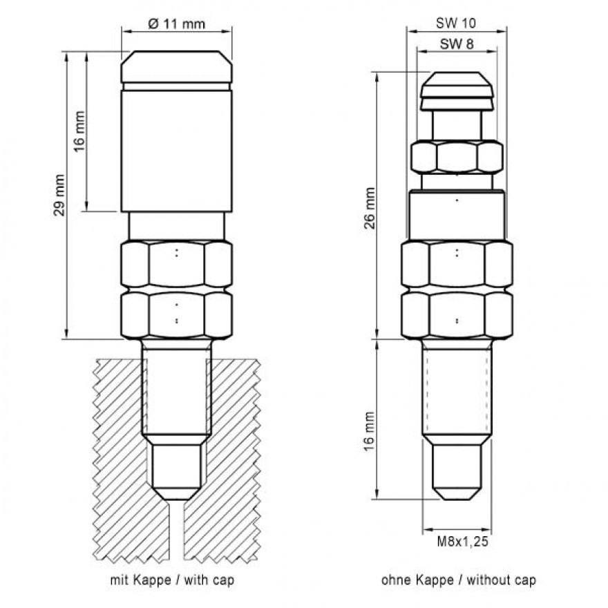 STAHLBUS ワンウェイバルブ内臓ブリーダーボルト　M8x1,25x16mm (2個セット・ダストキャップ付）ヤマハWR250F、YZ250F/FX等用