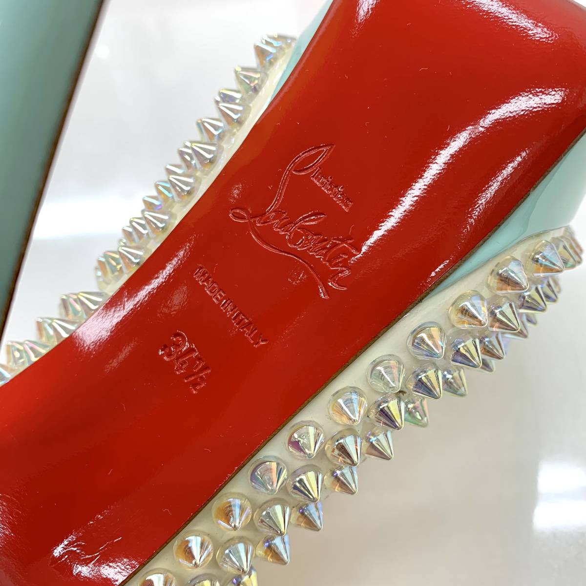 2883 美品 クリスチャンルブタン スパイク オープントゥ パンプス