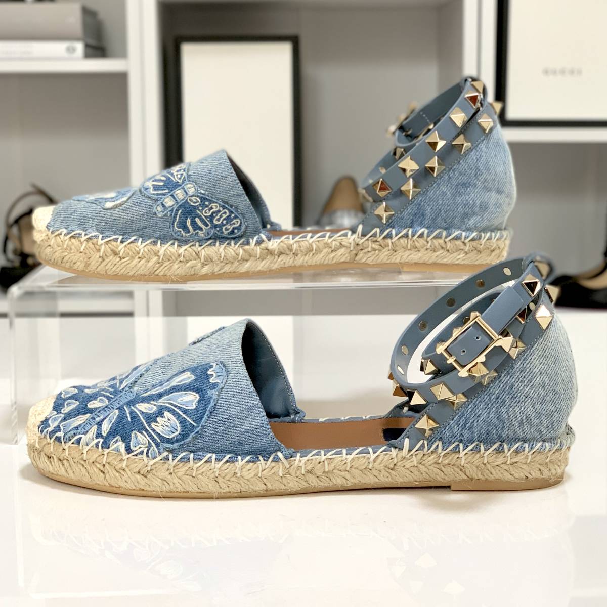 ★VALENTINO★Rockstud エスパドリーユサンダル 送料関税込 美品】VALENTINO ロックスタッズ エスパドリーユ デニムサンダル