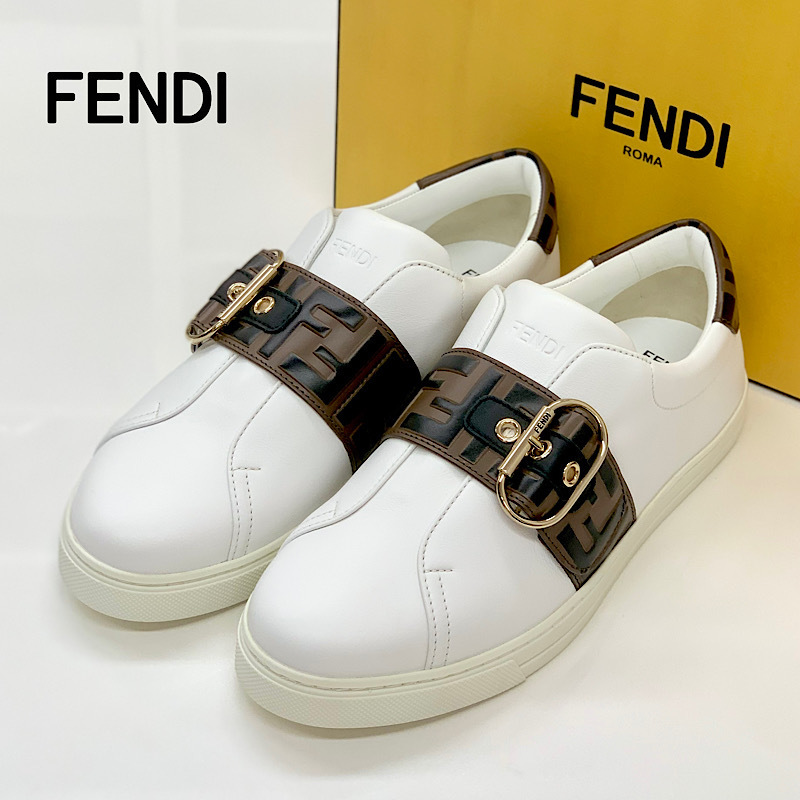 FENDI ホワイトレザースニーカー-