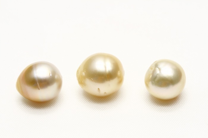 南洋白蝶真珠パールルース　両穴　3ピース　11-10mm　ナチュラルゴールドカラー