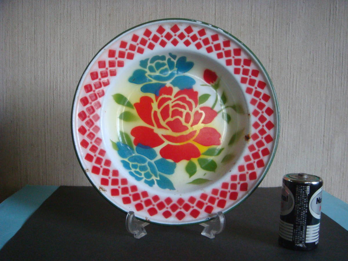 昭和レトロ　ほ-ろ-皿　赤い薔薇の図　径約18.8cm_画像2