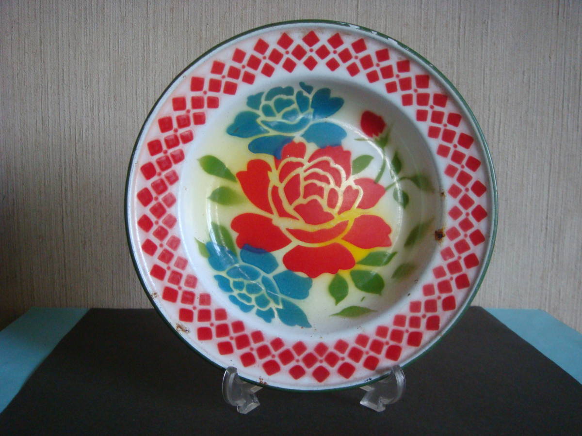 昭和レトロ　ほ-ろ-皿　赤い薔薇の図　径約18.8cm_画像3