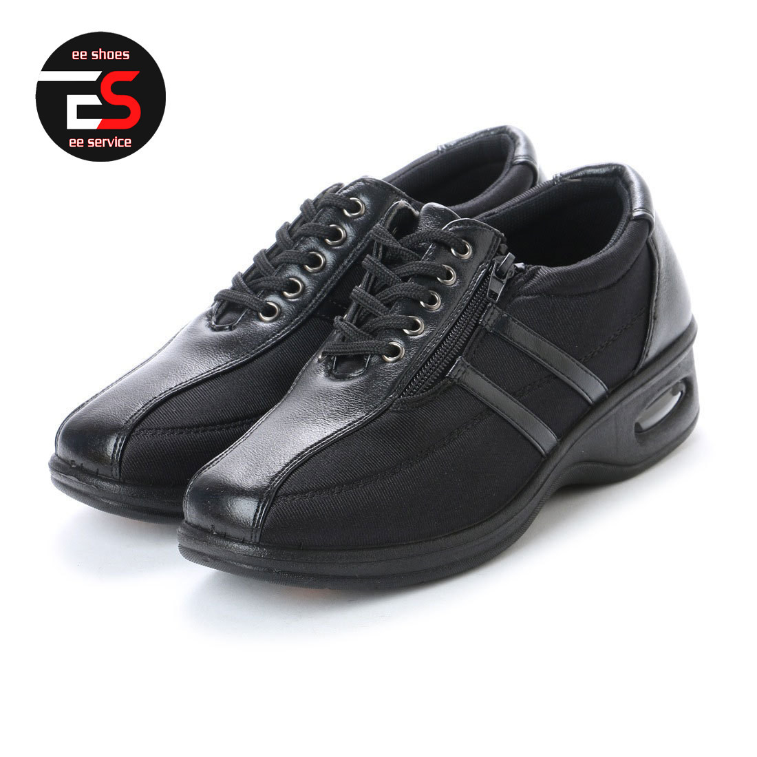 * new goods *[17444_BLACK_24.0] woman casual shoes light weight & soft feeling air cushion sole race up type 